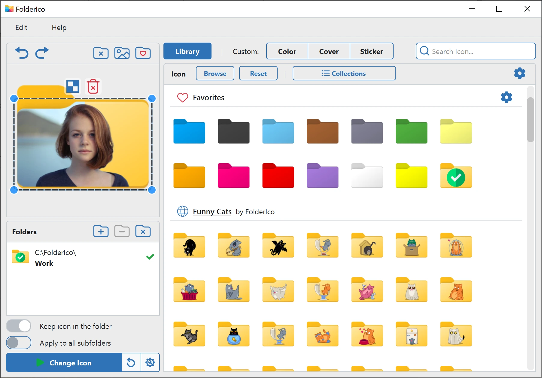 FolderIco folder icon editor after removing the background from a cover image