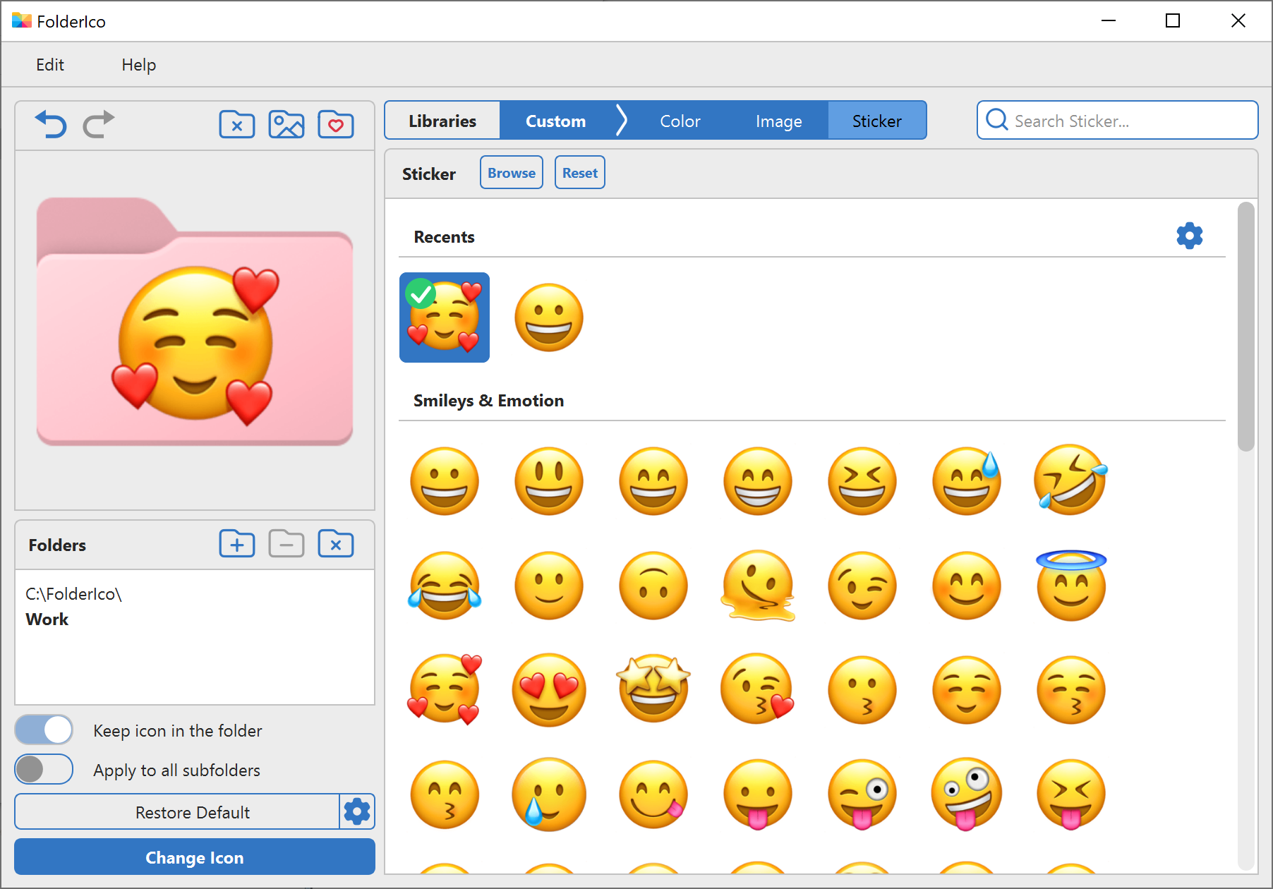 custom folder icon for Windows with color sticker and cover image