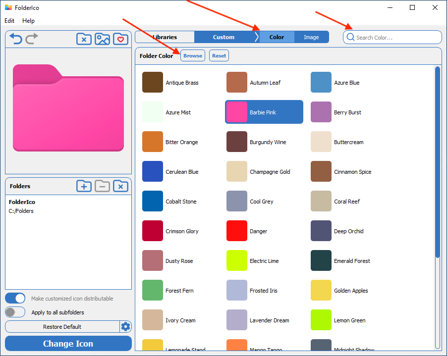 Predefined folder colors