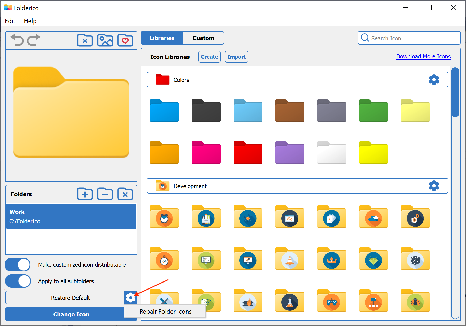 Repair folder icons in FolderIco